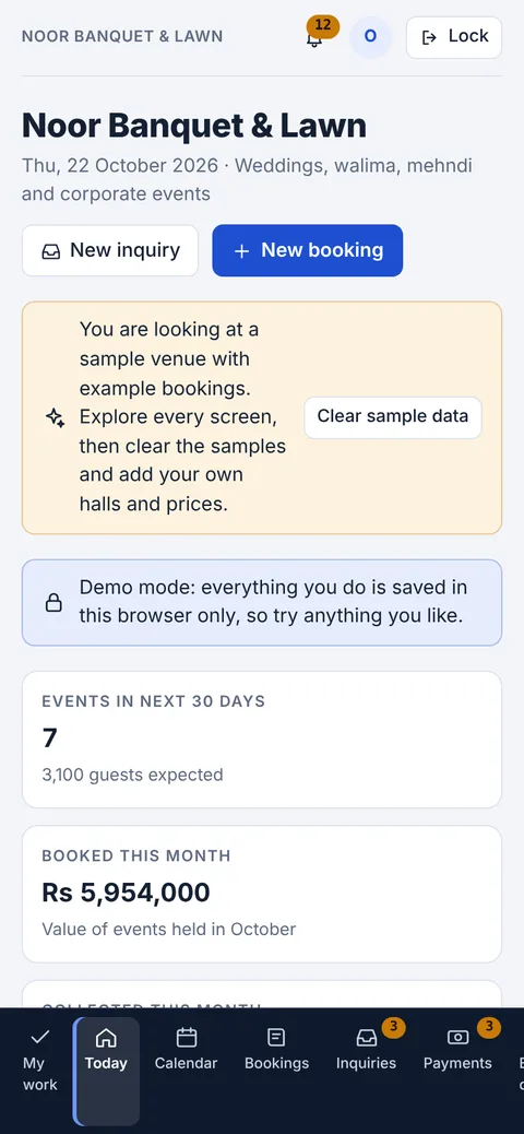 VenueDesk on a phone